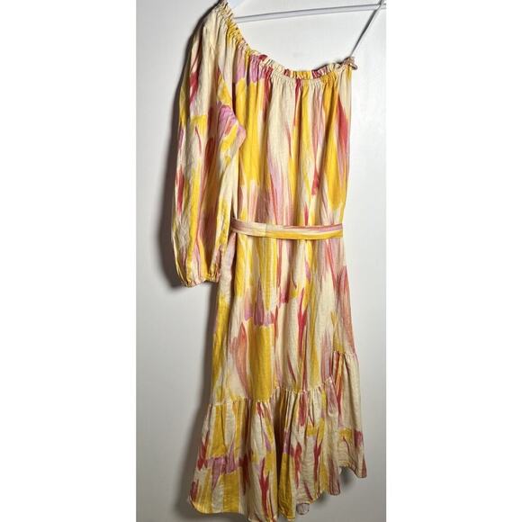 Anthropologie X Little Lie Costa Rica One Shoulder 10% Linen MIDI Dress Sz Med - Picture 4 of 11